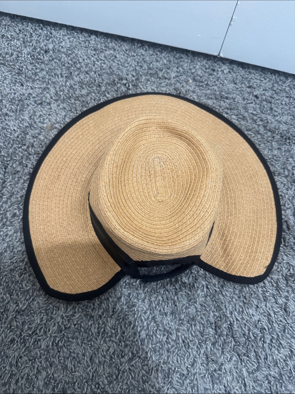 Vince Camuto Tan Straw Wide Brim Hat with Black Trim